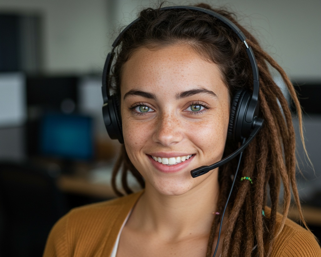 Nivee no Call Center fazendo atendimento aos clientes.