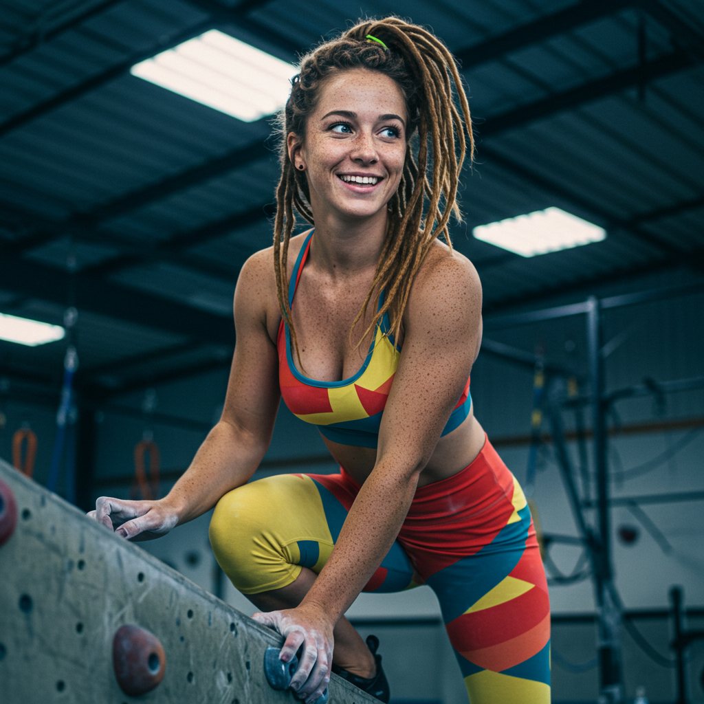 Nivee Escalando um muro de escalada numa academia