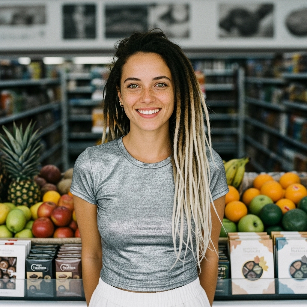 Nivee em uma loja de resgate de alimentos